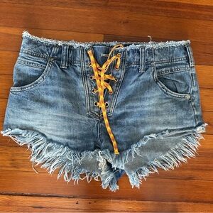 Denim Frayed Hem Women Shorts
